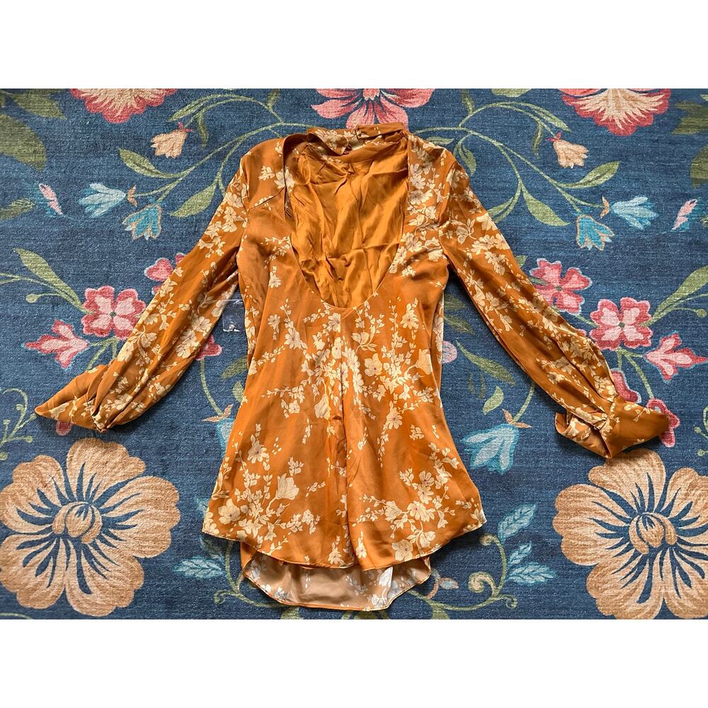 NWOT Free People Aries High Neck Floral Satin Mini Dress Size Medium - Picture 4 of 7